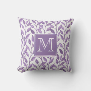 Light Purple Leaves Personalized Monogram Throw Pillow