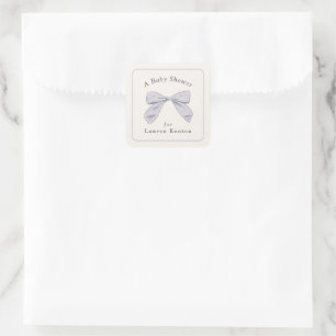 Light Purple Plaid Bow Elegant Neutral Baby Shower Square Sticker