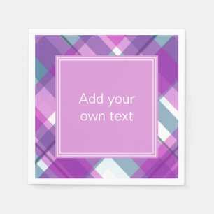 Light Purple Plaid Custom Text Napkin