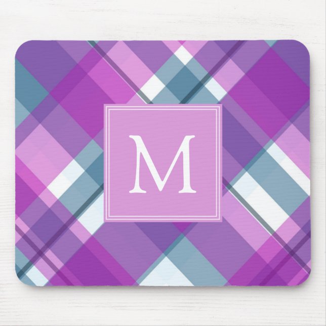 Light Purple Plaid Monogram Mouse Pad (Front)