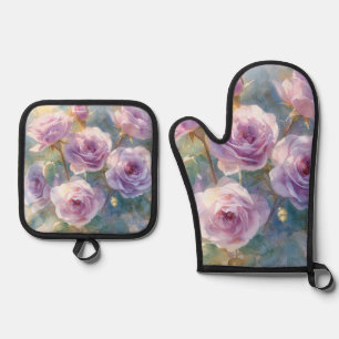 Light Purple Roses Impressionistic Flowers Oven Mitt & Pot Holder Set