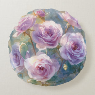 Light Purple Roses Impressionistic Flowers Round Pillow