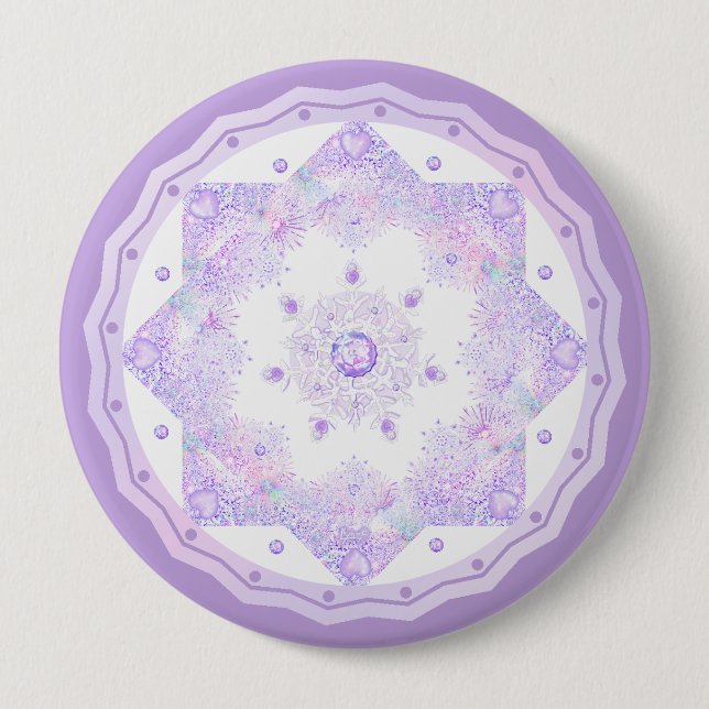 light purple snowflake & glittering heart 4 inch round button (Front)