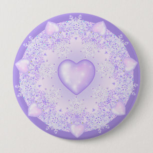 light purple snowflake & glittering heart 4 inch round button