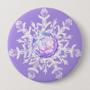 light purple snowflake & glittering heart 4 inch round button