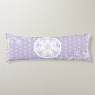 light purple snowflake & glittering heart body pillow