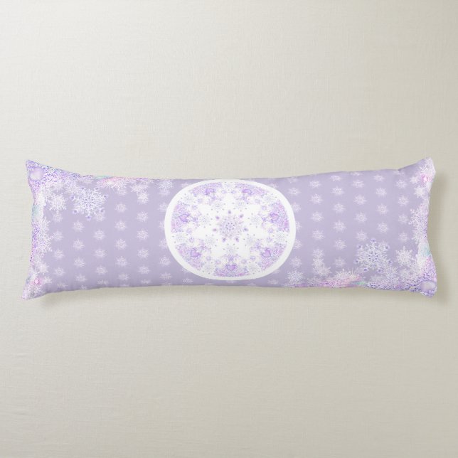 light purple snowflake & glittering heart body pillow (Front)