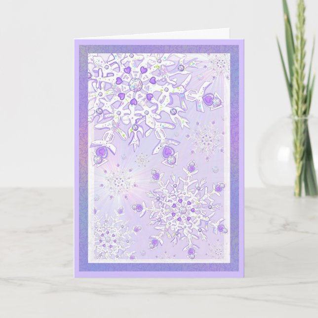 light purple snowflake & glittering heart card (Front)