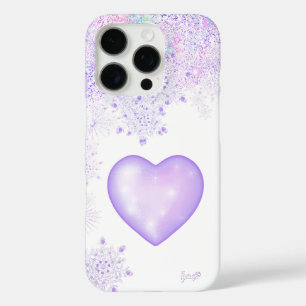 light purple snowflake & glittering heart iPhone 16 pro case