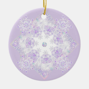 light purple snowflake & glittering heart ceramic ornament