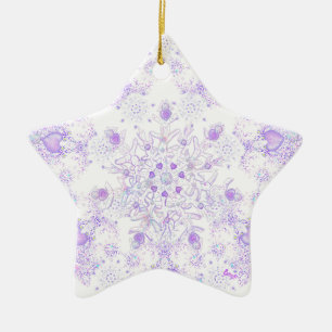 light purple snowflake & glittering heart ceramic ornament