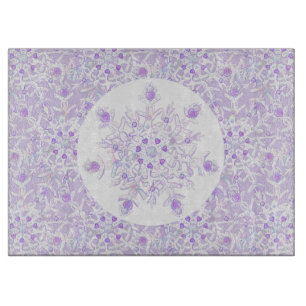 light purple snowflake & glittering heart cutting board
