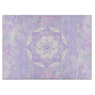 light purple snowflake & glittering heart cutting board