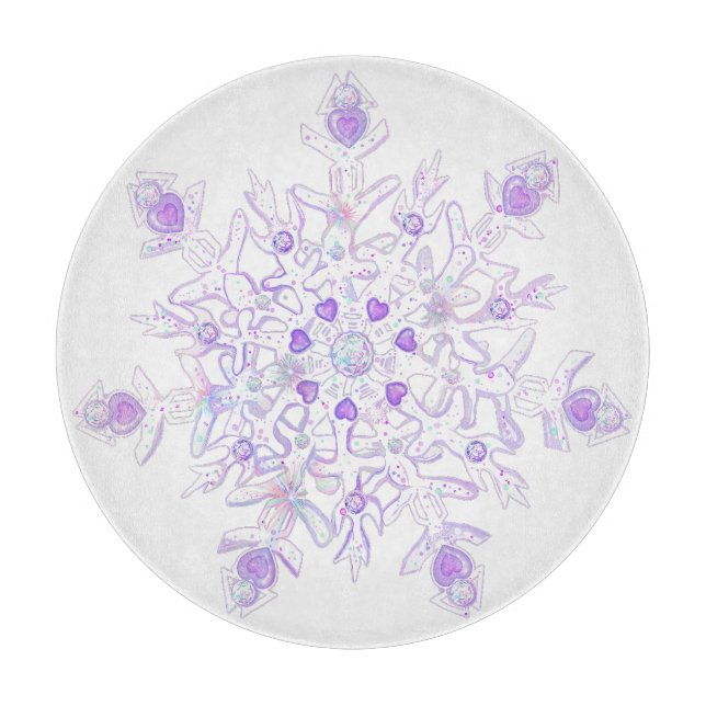 light purple snowflake & glittering heart cutting board (Front)