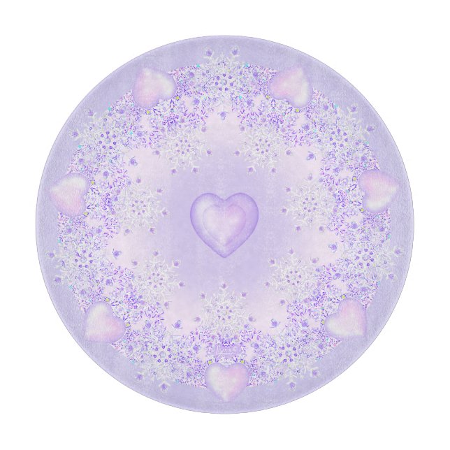 light purple snowflake & glittering heart cutting board (Front)
