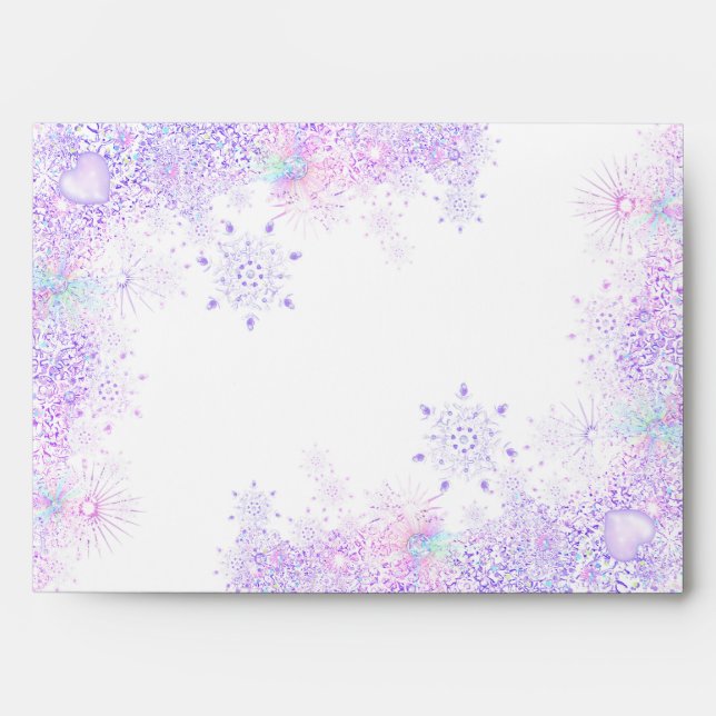 light purple snowflake & glittering heart envelope (Front)