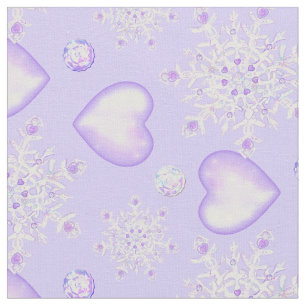 light purple snowflake & glittering heart fabric