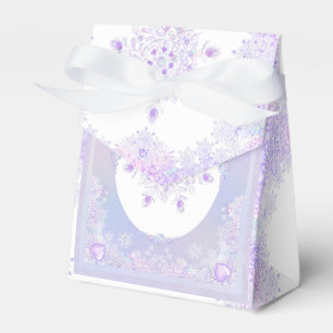 light purple snowflake & glittering heart favor box
