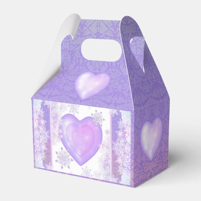 light purple snowflake & glittering heart favor box (Front Side)