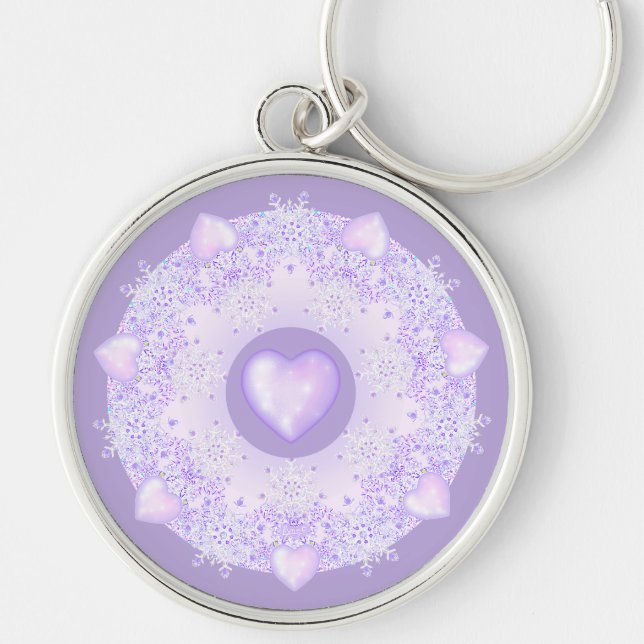 light purple snowflake & glittering heart keychain (Front)
