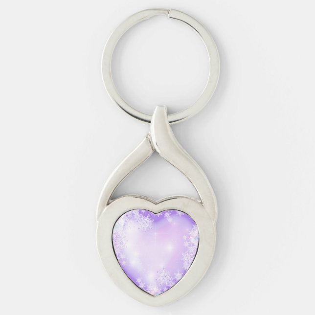 light purple snowflake & glittering heart keychain (Front)