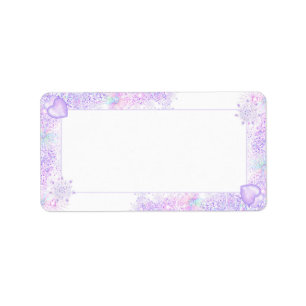 light purple snowflake & glittering heart label