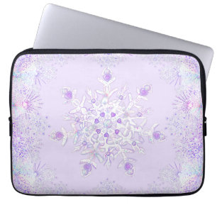 light purple snowflake & glittering heart laptop sleeve