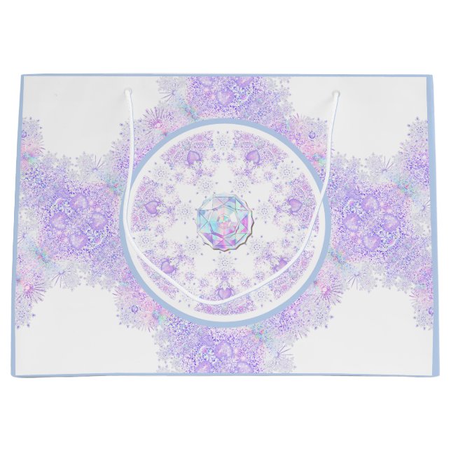 light purple snowflake & glittering heart large gift bag (Front)