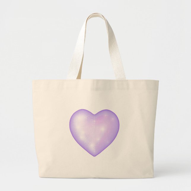 light purple snowflake & glittering heart large tote bag (Front)