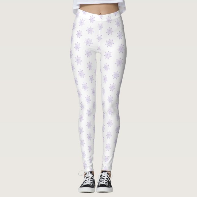 light purple snowflake & glittering heart leggings (Front)