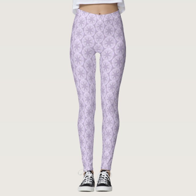 light purple snowflake & glittering heart leggings (Front)