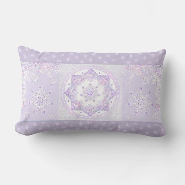 light purple snowflake & glittering heart lumbar pillow (Front)