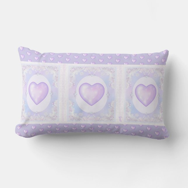 light purple snowflake & glittering heart lumbar pillow (Front)