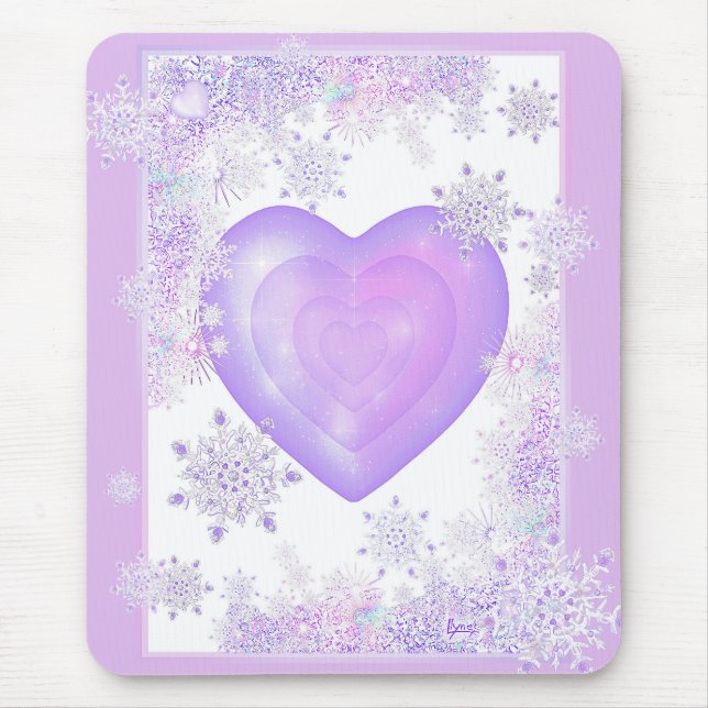 light purple snowflake & glittering heart mouse pad (Front)