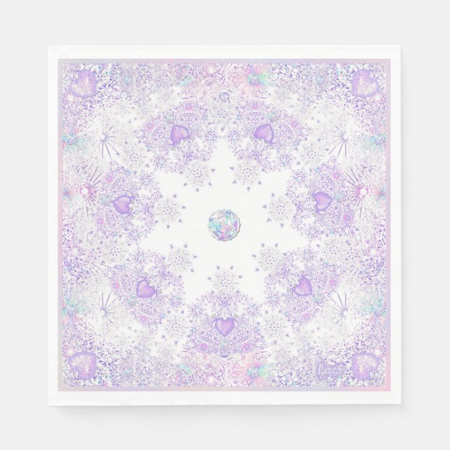 light purple snowflake & glittering heart napkin (Front)