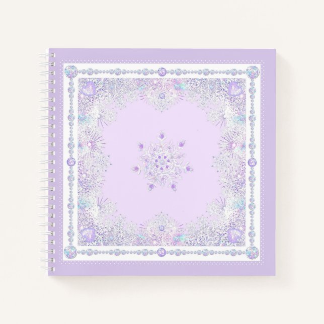 light purple snowflake & glittering heart notebook (Front)