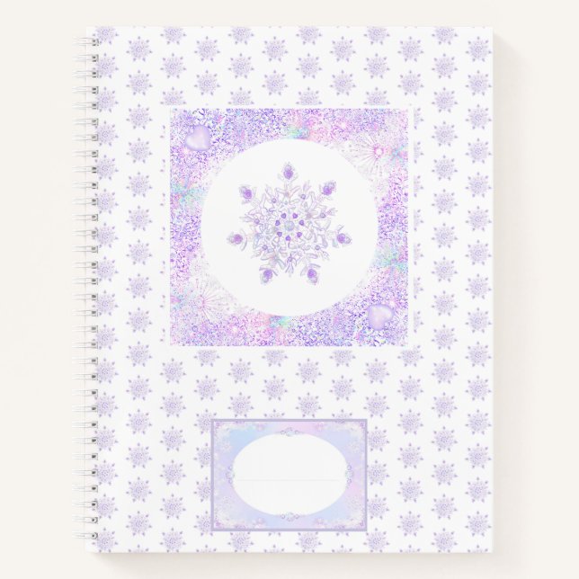 light purple snowflake & glittering heart notebook (Front)