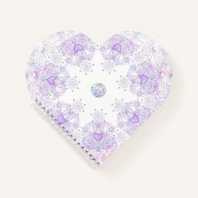light purple snowflake & glittering heart notebook (Front)