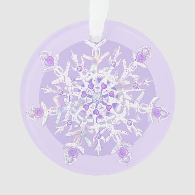 light purple snowflake & glittering heart ornament (Front)