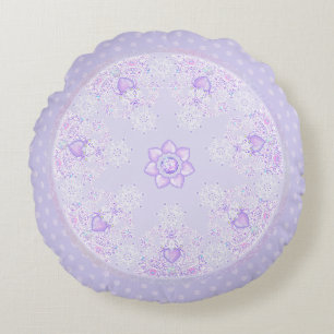 light purple snowflake & glittering heart round pillow