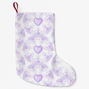 light purple snowflake & glittering heart small christmas stocking