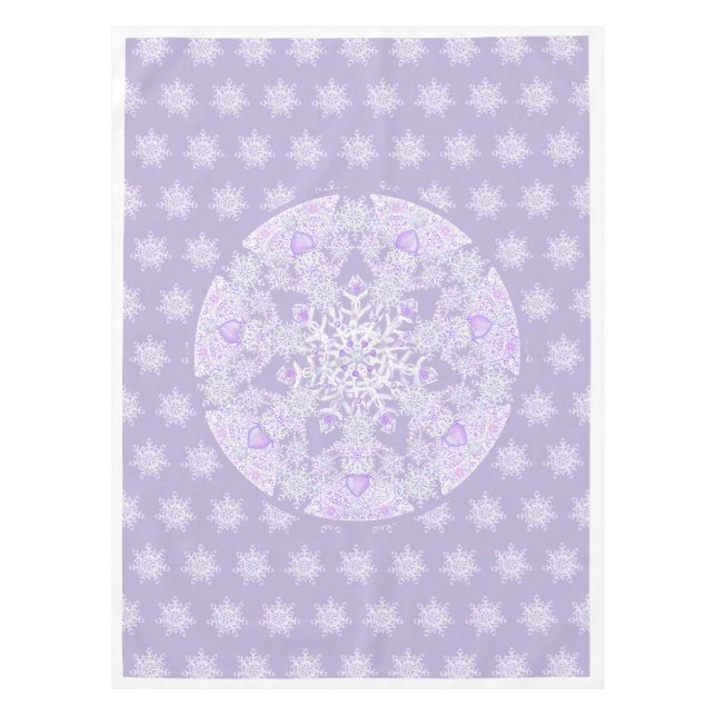 light purple snowflake & glittering heart tablecloth (Front)