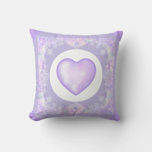 light purple snowflake & glittering heart throw pillow