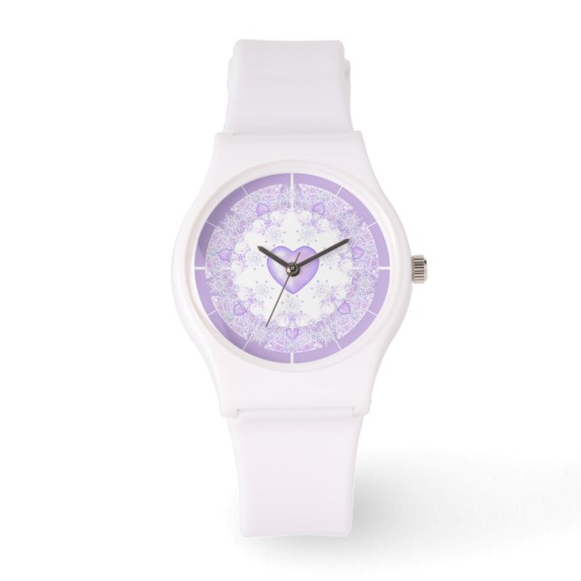 light purple snowflake & glittering heart watch (Front)