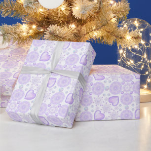 light purple snowflake & glittering heart wrapping paper