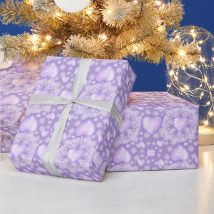 light purple snowflake & glittering heart wrapping wrapping paper