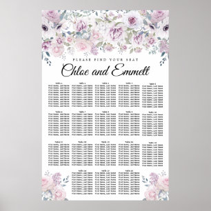 Light Purple White Floral  18-Table Seating Chart