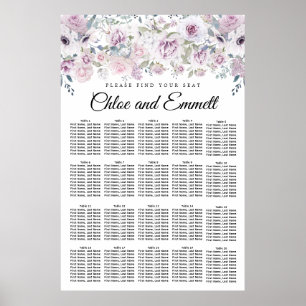 Light Purple White Floral 20-Table Seating Chart