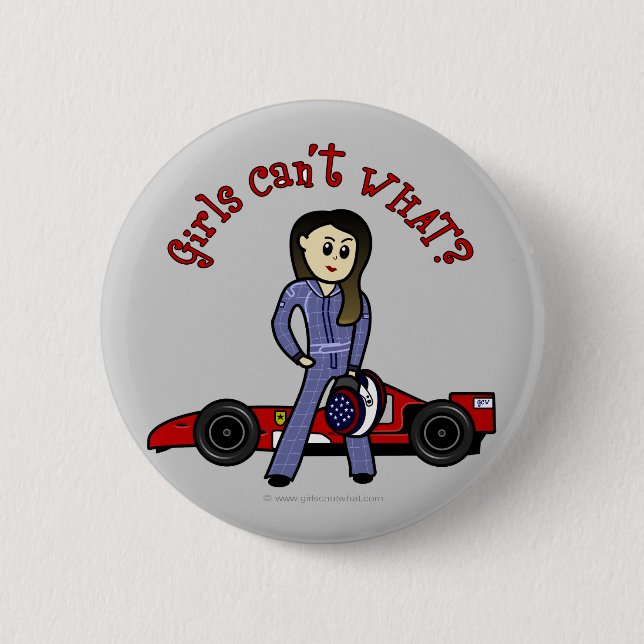 Light Race Car Driver Girl 2 Inch Round Button (Front)