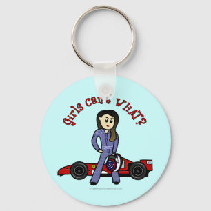 Light Race Car Driver Girl Keychain